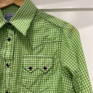 Rockmount Ranchwear Tailored Top Snap Button Green Gingham Check sz M